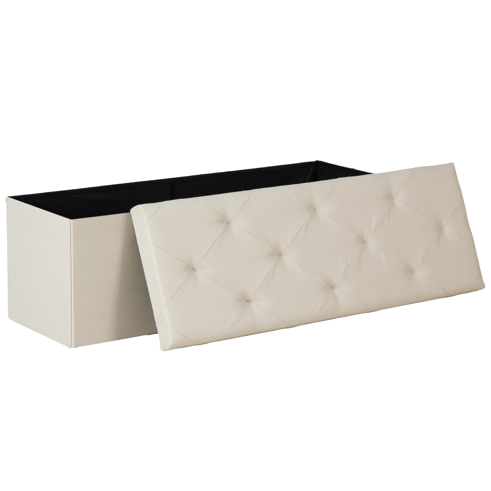 DUMOS 43in Foldable Storage Ottoman Bench, Storage Chest, Large End of Bed Foot Rest Stool with Padded Seat, Bedroom Bench for Living Room, Support 660lbs, Beige Image