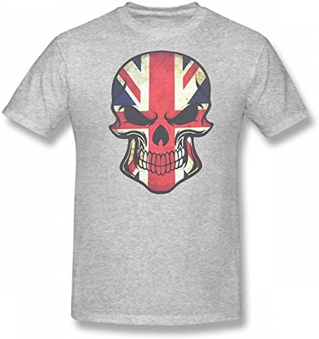 MZOUQD UK Flag Scary Skull Tshirt Print Cotton Tops Original Men Tee Gray