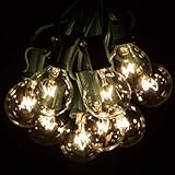25 Foot Globe Patio String Lights - Set of 25 G40 Clear Bulbs with Green Cord