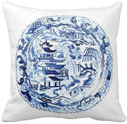dingjiakemao Chinoiserie Plate Blue White Pillow Case 18x18 inch