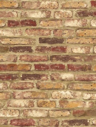 Wallpaper Designer Red Rust Orange Cream and Tan Tuscan Faux Brick Wall