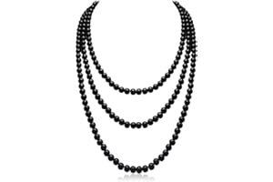 Long Necklace Retro Pearls Chain for Women Cream White Faux Pearl Strand Layered Necklace Costume Jewelry party（black）