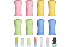 NELSHP Travel Bottle Covers,8 Pack Silicone Travel Size Container Sleeves,Stretching Travel Accessories for Shampoo Lotion Conditioner Wash Body Bottles