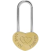 VeYocilk Love Lock Single Heart Gold Padlock:3.5" 50mm Engraved Love-You-Forever Wish Heart Lock Everlasting Love for Lovers Wedding,Valentines,Anniversary,Travel,Valentines Day,Bridge(NO Key)