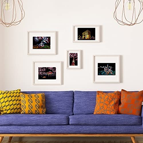 Koogel Kratzbilder, 16 Baltt 200 x 140 mm Scratch Paiting Paper Weltberühmte Sehenswürdigkeiten Feuerwerk Beschichtete Bunte Kratzpapier mit Werkzeug Set für Erwachsene