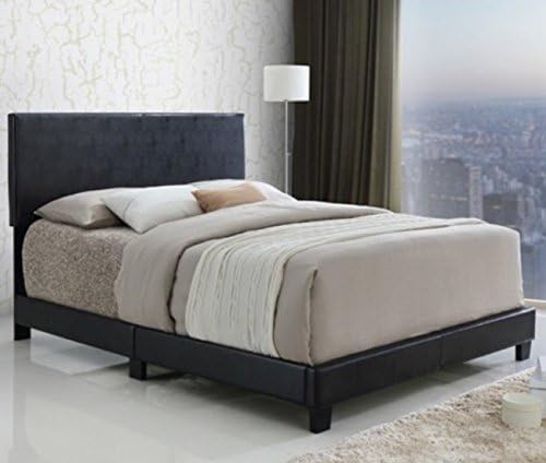 Palladium New Black Upholstered Panel Bed Platform Comfort Bedroom Living Leather (Full)