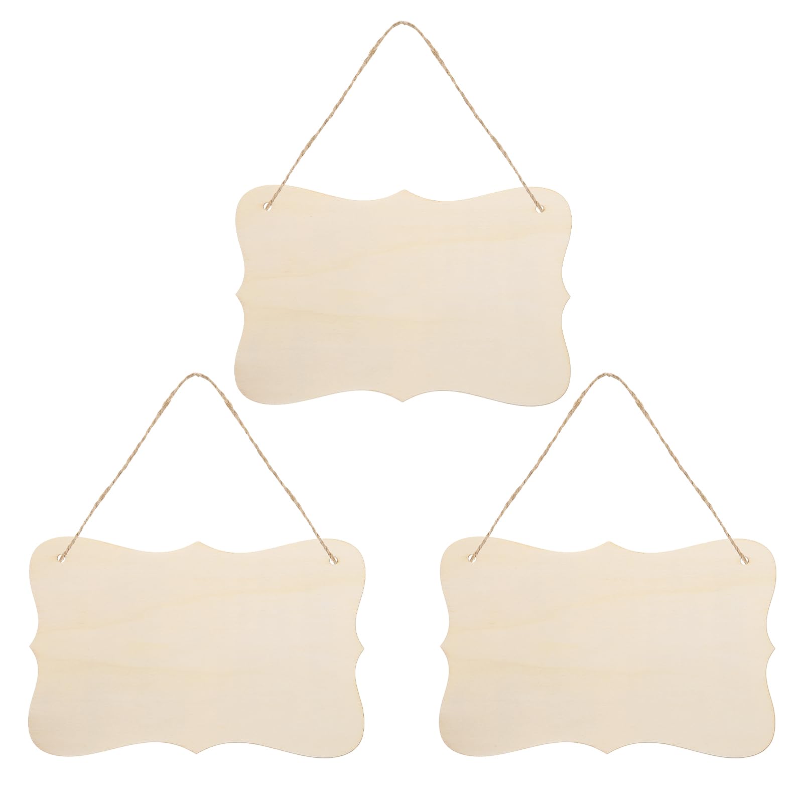 PATIKIL Unfinished Wood Sign, 3Pcs Blank Hanging Wooden Plaque DIY Craft Project for Door Hanger Painting Wall Art Wreaths Decorative, Style 3