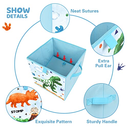 Dinosaur Cube Storage Bins 2 Pack Fabric Foldable Storage Cubes Organizer for Kids Blue