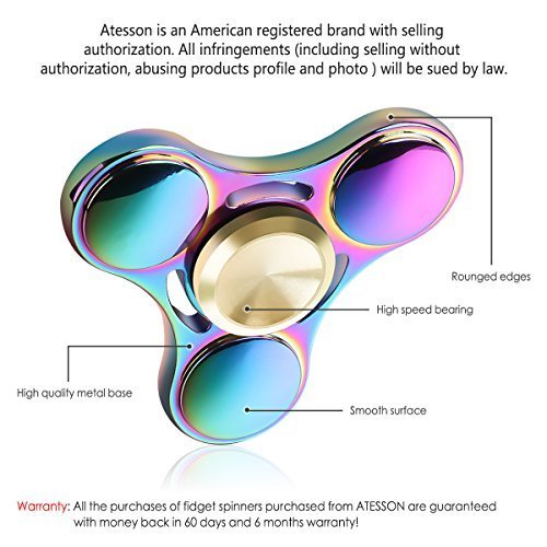 ATESSON New Version Fidget Spinner Toy Durable Stainless Steel Bearing High Speed 3-5 Min Spins Tri-spinner Precision Colorful Metal Hand Spinners Toy with 1 Screwdriver & 1 Extra Bearing Toys & Games, Novelty & Gag Toys, Novelty Spinning Tops