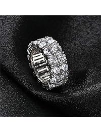 TOPGRILLZ - Anillo de compromiso para hombre y mujer, 0.354 in, 2 filas, corte redondo, chapado en oro de 14 quilates y plata
