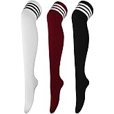 AQOKKA Thigh High Socks for Women Striped Over Knee Thigh Socks Long Boot Thigh High Stockings Leg Warmers for Girls