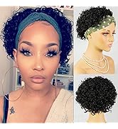Short Curly Pixie Cut Hair Headband Wigs 180 Density Short Bob Human Hair Wig for Women Easy Wear...