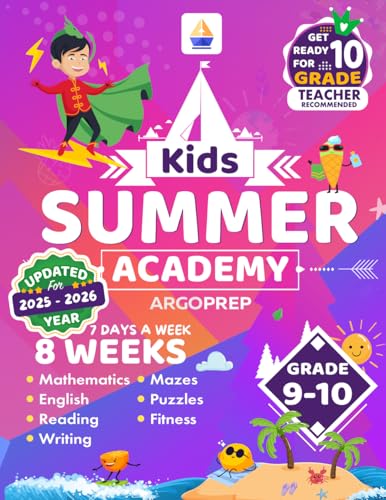 Kids Summer Academy by ArgoPrep - Grades 9-10: 8 Weeks of Math, Reading, Writing, Logic, Fitness | Online Access Included | Prevent Summer Learning Loss