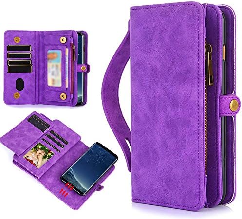 CXCase Galaxy S8 Plus Wallet Multi Card Holder [ID Slot][Card Slots][Zipper][Hand Grip] Folio PU Leather Cover With Detachable Magnetic Hard Case For Samsung Galaxy S8 Plus (SM-G9550) - Purple