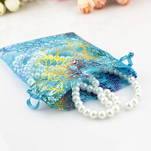 Grandroomchic[TM] 100 Pcs 4 x 6 " Coralline Blue Jewelry Rose Organza Drawstring Pouches Jewelry Party Candy Bags Jewelry Pouch Favor Gift Bags