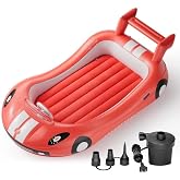 QPAU Inflatable Toddler Travel Bed with Fast Electric Pump, Racing Car | Portable Kids Air Mattress for Home, Family Visits, Camping and Travel and Hotel Stays, Red