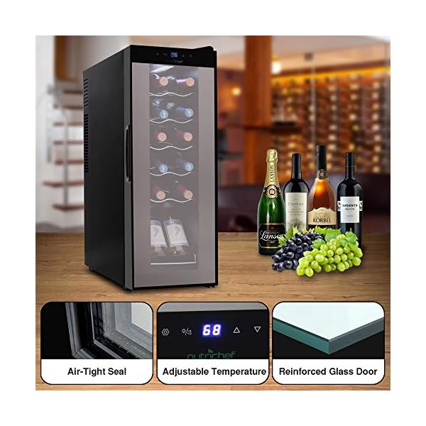 Nutrichef-PKCWC120-Refrigerator-White-Red-Chiller-Countertop-Cooler-Freestanding-Compact-Mini-Wine-Fridge-12-Bottle-Capacity-Digital-Control-Glass-Door