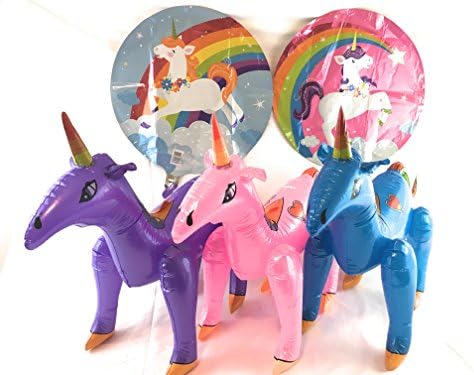 Unicorn Party Supplies With Three Inflatable Unicorns and Two Foil Unicorn Balloons Bundle