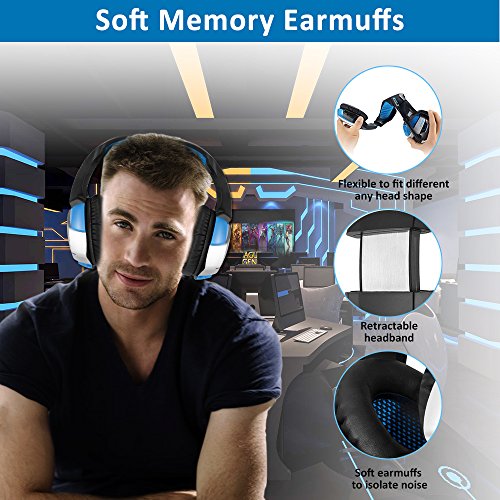 Gaming Headset for PS4, Xbox One(adapter needed)/S/X,PC, Bovon Stereo Noise Canceling Over Ear Headphones with Mic, LED Light, Soft Memory Earmuffs for Nintendo Switch (Audio) Laptop Mac