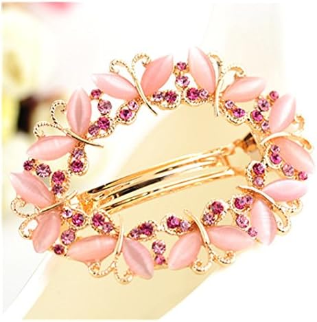 Casualfashion Luxury Women's Butterfly Hollow Out Rhinestone Hair Pin Clip Barrette Clamp Ponytail Holder Accessory (Pink)