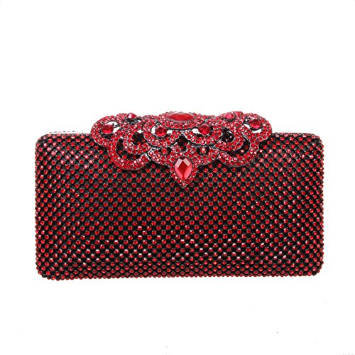 Fawziya Crown Clutch Purse Bling Hard Box Rhinestone Crystal Clutch Bag-Red