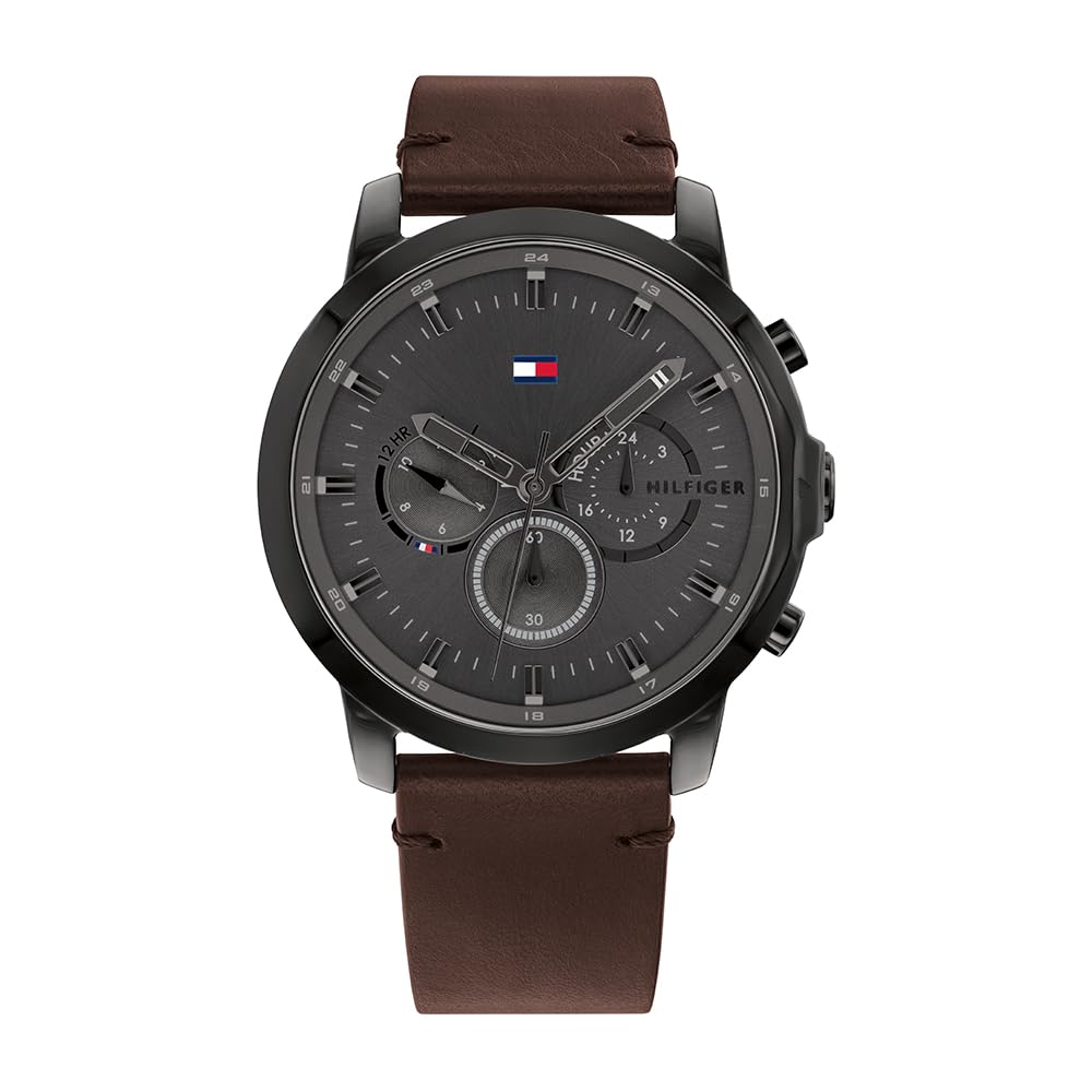 Tommy Hilfiger Analogue Multifunction Quartz Watch for Men with Dark Brown Leather Strap - 1791799