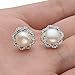 EVER FAITH 925 Sterling Silver 9MM AAA Freshwater Cultured Pearl CZ Elegant Floral Stud Earrings