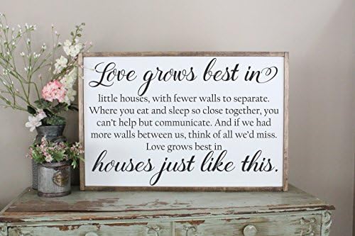 Love Grows Best in Little Houses Wall Art/Hand Painted Sign/Farmhouse Decor/Wall Decor/Home Decor/Modern Artwork/Large Framed Artwork