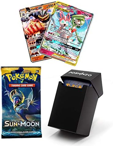 2 Pokemon GX Cards with 10 Card Booster Pack Plus Poshinzo Card Box