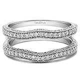 TwoBirch Sterling Silver Contour Ring Guard with Millgrained Edges and Filigree Cut Out Design with Cubic Zirconia (0.26 ct. tw.)