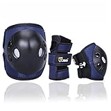 JBM Child Kids Bike Cycling Bicycle Riding Protective Gear Set, Knee and Elbow Pads with Wrist Guards Multi-sports : Rollerblading, Skating, Basketball, BMX (Nylon Cloth Dark Blue, Child/kids)