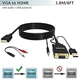 FOINNEX VGA to HDMI Adapter/Converter Cable with Audio,1080P,Convert VGA Source (PC) in HDMI Connector of Monitor,TV. Active Male VGA-HDMI Out Lead Video Adattatore Cord for Computer,Laptop,Projector
