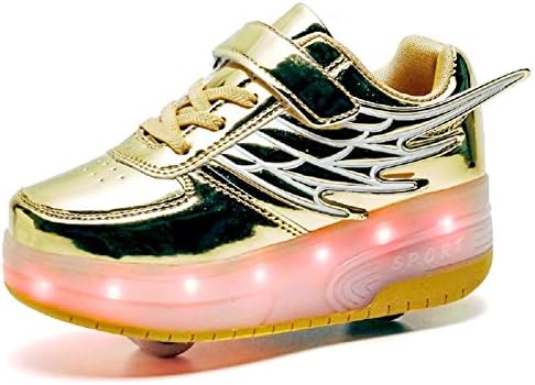 XUEJETEU Led Lights up Roller Skate Shoes with Double Wheels USB Rechargeable Automatic Retractable Inline Technical Skateboarding Shoe Angel Wings Cross Trainers Sport Outdoor Running Gym Sneakers