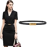 ALAIX Women's Leather Skinny Belt for Dress Adjustable Thin Waist Belt Dress Belt with Vintage Gold Buckle