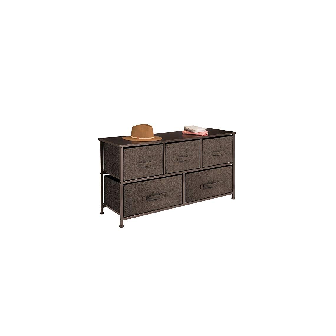 mDesign Extra Wide Dresser Storage Tower Sturdy Steel Frame, Wood Top