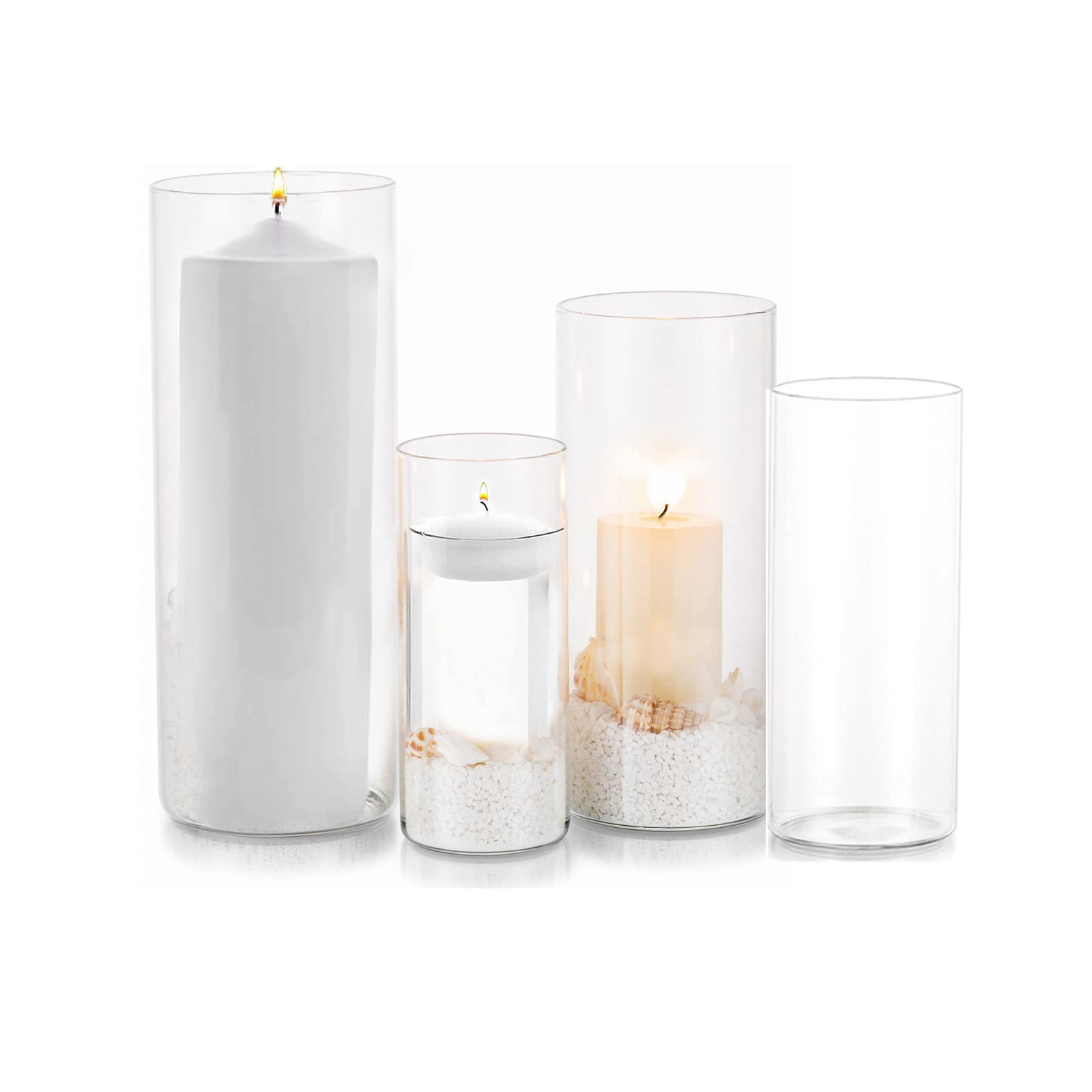 EylKoi Glass Hurricane Candle Holder - Cylinder Vases for Centerpieces 4Pcs/Set Hurricane Floating Candle Holder, Glass Vases for Flowers, Decorative for Home Wedding, 10+15+20+25cm (High)