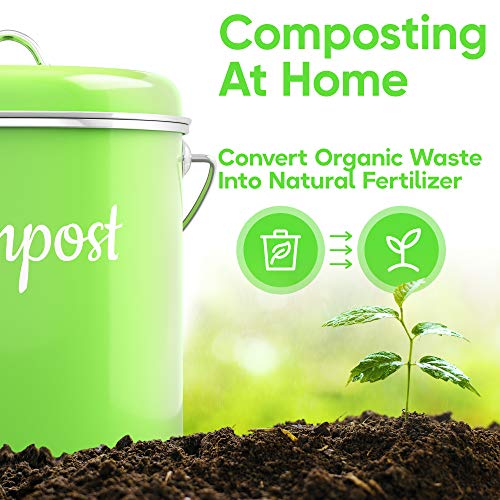 Lucky Family Green Countertop Compost Bin with Lid Stainless Steel