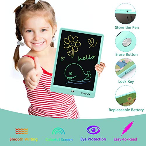 FVEREY LCD Writing Tablet Doodle Board for Kids 10 Inch Colorful Educational Drawing Tablet Erasable Reusable Electronic Writing Pads Toys Gifts for 3 4 5 6 7 Year Old Age Boys Girls(Blue)