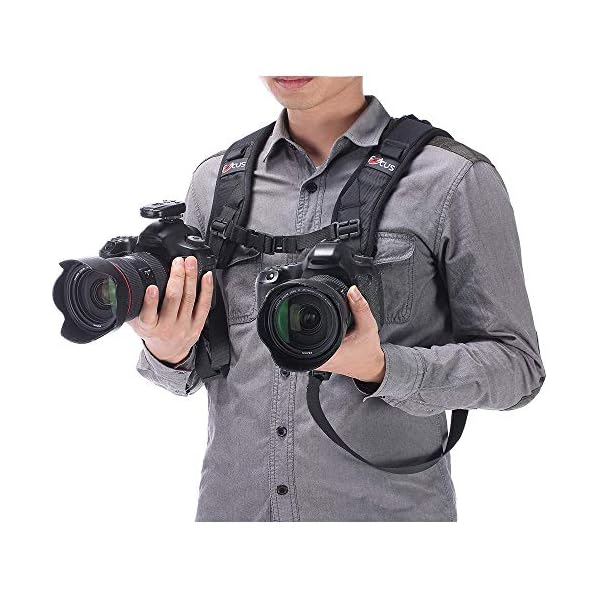 ZTO Ztowoto Doppelter Schultergurt für Kameragurt Schnellverschluss Verstellbarer Doppelkameragurt mit Sicherheitsgurt und Objektivreinigungstuch für DSLR SLR-Kamera – Bild 3