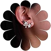 Yheakne Vintage Pearl Flower Ear Climber Earrings White Enamel Flower Earrings Gold Flower Pearl Climber Crawler Earrings Tiny Pearl Flower Petal Earrings Jewelry for Women