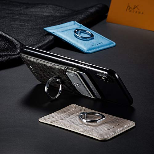 Phone Card Holder with Ring Grip for Back of Phone,Adhesive Stick-on Credit Card Wallet Pocket for iPhone,Android and Smartphones,Gun Metal