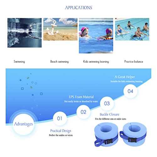 RUNACC Foam Aquatic Cuffs Hydrotherapy Ankle Cuff Swim Weights with Quick Release Buckle, Set of 2, Blue - Thumbnail 3