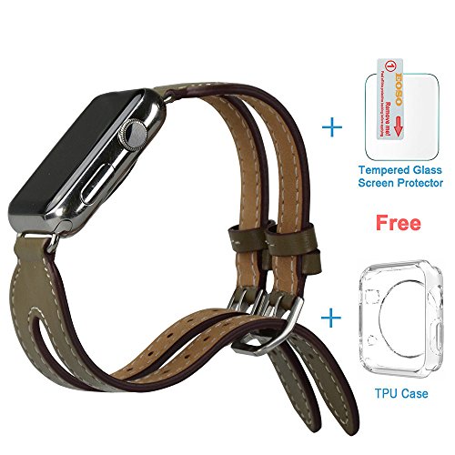 Apple Watch Band,Eoso Double Buckle Cuff iWatch Band Genuine Leather for Apple Watch series 1 series 2(Double Gray,38mm)