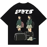 Oversized Graphic Tees Men Vintage Y2K Loose Fit Solid Shirts Streetwear Unisex Harajuku T-Shirts Black S