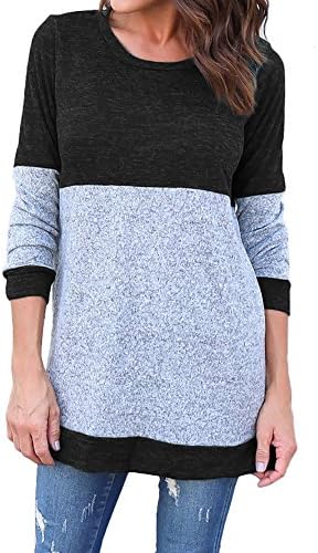 Ankosen Women's Long Sleeve Round Neck Form Fitting Casual Tunic Top Blouse Pullovers Black M