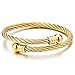 COOLSTEELANDBEYOND Elastic Adjustable Gold Color Stainless Steel Twisted Cable Open Cuff Bangle Bracelet for Men Women