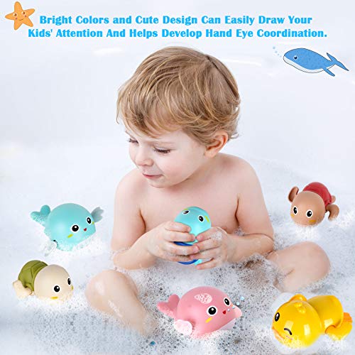 Bath Toys, 6 Pack Baby Bath Toys for Toddlers 1-3, Floating Wind-up Toys Swimming Pool Games Water Play Set Xmas Gift for Bathtub Shower Infant Toddlers Kids Boys Girls Ages 4-8 Years Old