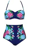 Demetory Women's Vintage Style High Waisted Bikini Sets Swimsuits Swimwear