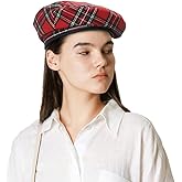WITHMOONS Wool Beret Hat Tartan Check Leather Sweatband KR9539