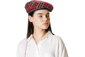 WITHMOONS Wool Beret Hat Tartan Check Leather Sweatband KR9539